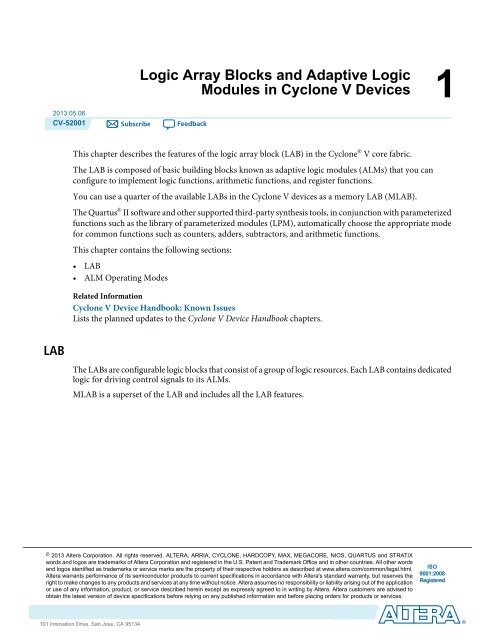 Logic Array Blocks and Adaptive Logic Modules in Cyclone ... - Altera