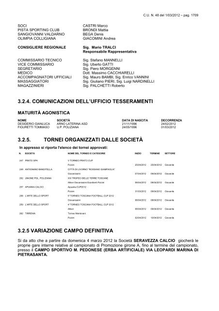 Comunicato Ufficiale N. 48 del 1/03/2012 COMITATO REGIONALE ...