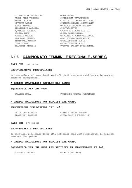 Comunicato Ufficiale N. 48 del 1/03/2012 COMITATO REGIONALE ...