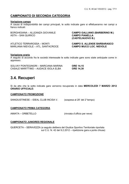 Comunicato Ufficiale N. 48 del 1/03/2012 COMITATO REGIONALE ...