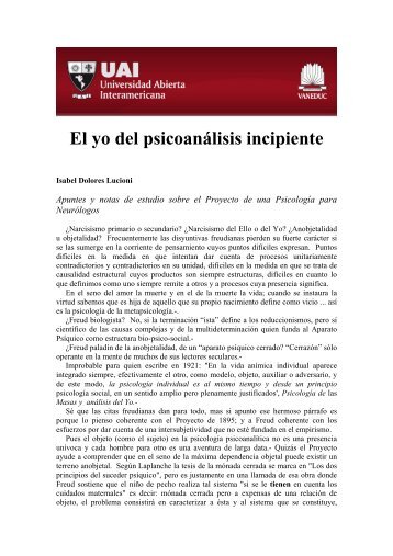 El yo del psicoanálisis incipiente - Universidad Abierta Interamericana