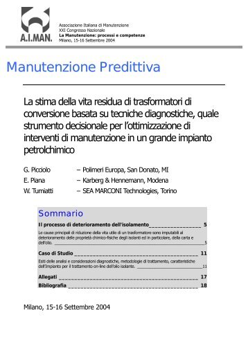 Manutenzione Predittiva. La stima della vita residua di trasformatori ...