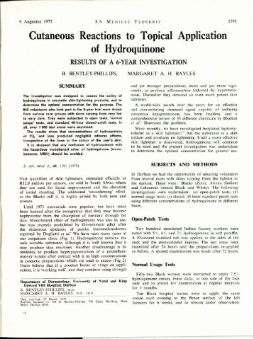 Cutaneous Reactions to Topical Application of Hydroquinone