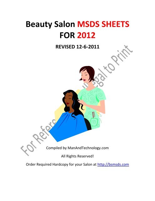 Beauty Salon Msds Sheets For 2012