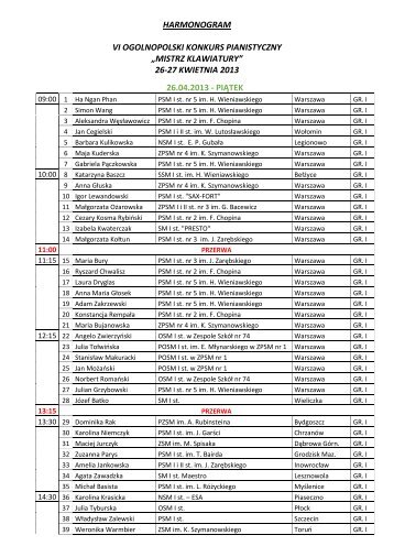 harmonogram - Państwowa Szkoła Muzyczna I st. nr 5 im. H ...