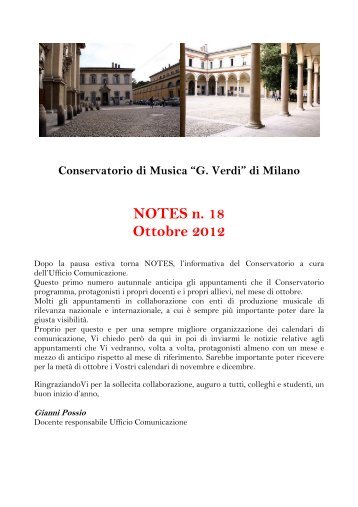 NOTES 18 - ottobre 2012 - Conservatorio di Milano