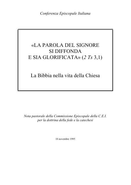 La Bibbia nella vita della Chiesa - Chiesa Cattolica Italiana