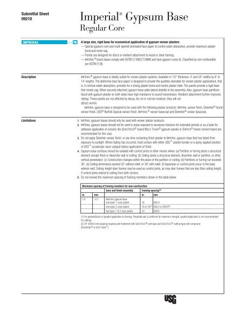 Imperial® Gypsum Base - USG Corporation