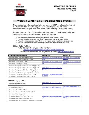 Wasatch SoftRIP 5.1.5 – Importing Media Profiles - Kodak