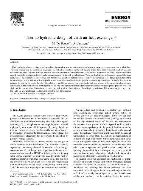 Thermo-hydraulic design of earth-air heat exchangers