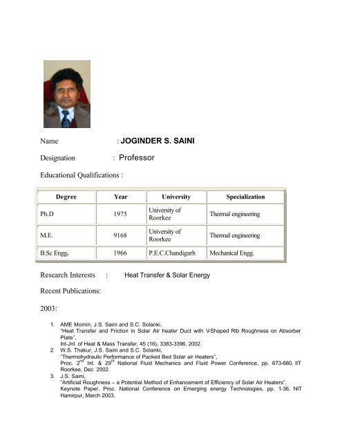 : JOGINDER S. SAINI : Professor