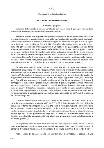 Dire la verità. L'insistenza della critica - Liceo Scientifico Statale "E ...