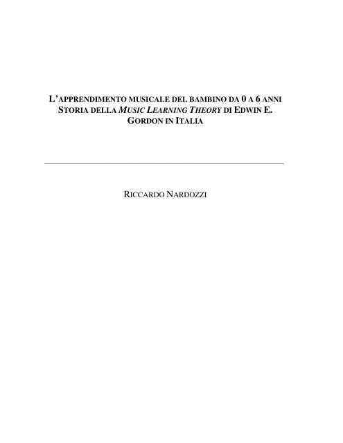 l'apprendimento musicale del bambino da 0 a 6 anni storia ... - Aigam