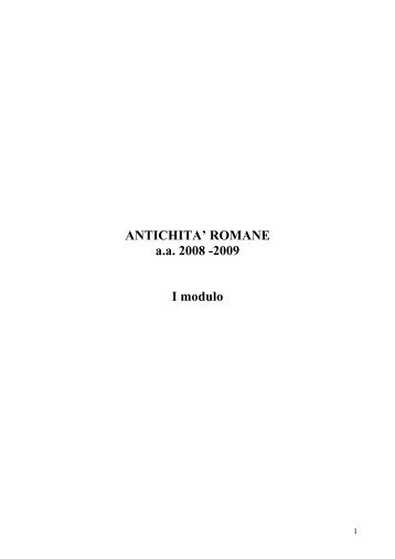 Antichità Romane Corso 2008-09 Modulo A