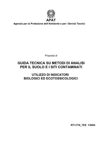 guida tecnica su metodi di analisi per il suolo ei siti contaminati apat