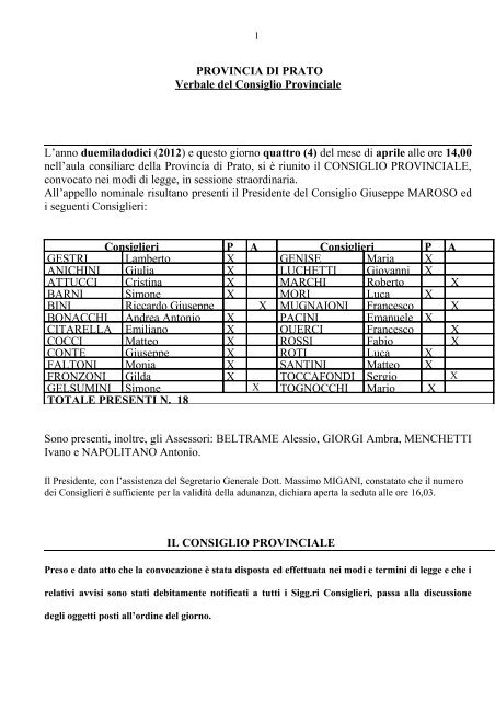 CONSIGLIO PROVINCIALE DI PRATO - Albo Pretorio - Provincia di ...