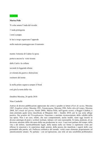 La poesia Marisa Pelle Ti colse amara l onda del ricordo ... - La Farina