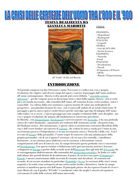 La Crisi Delle Certezze Dell Uomo Tra L 800 E Il 900