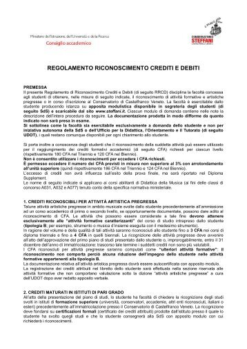 regolamento riconoscimento crediti e debiti - Conservatorio Steffani