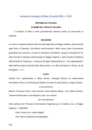 Sentenza Consiglio di Stato 30 aprile 2003, n. 2331 - LavoroPA