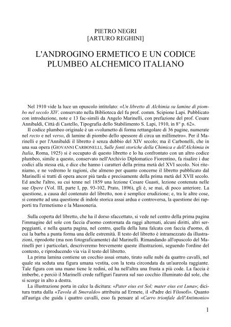 Arturo Reghini - Codice alchemico - Rispettabile Loggia Stanislas ...