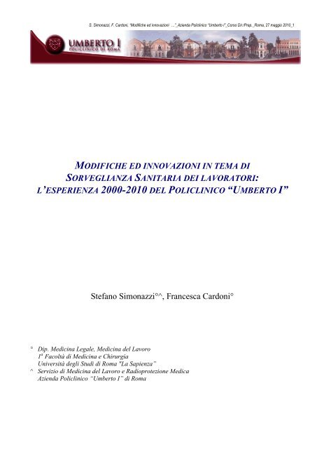 Dott. Stefano SIMONAZZI - Azienda Ospedaliera S.Camillo-Forlanini