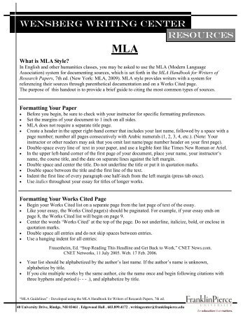 guidelines for preparing and formatting mla essays and research