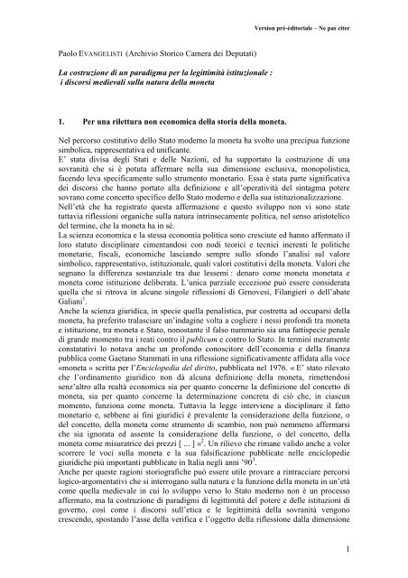 1 Paolo EVANGELISTI (Archivio Storico Camera dei Deputati) La ...