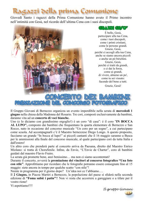 Maggio 2011 - Parrocchia Bernezzo - Diocesi di Cuneo