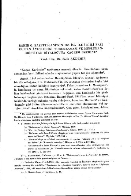 RAHİB G. BASETTİ-SANİ'NİN HZ. İsA İLE İLGİLİ BAzı 'KUR'AN ...