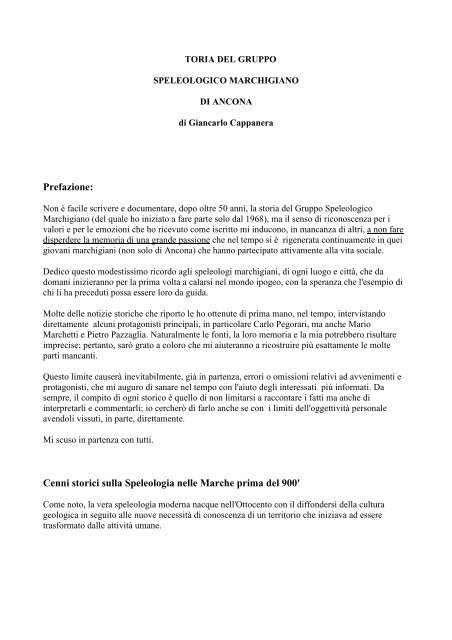 STORIA G.S.M. (in pdf) - Gruppo Speleologico Marchigiano CAI ...