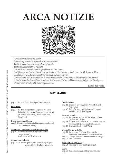 ARCA NOTIZIE - Comunità italiana dell'Arca di Lanza del Vasto