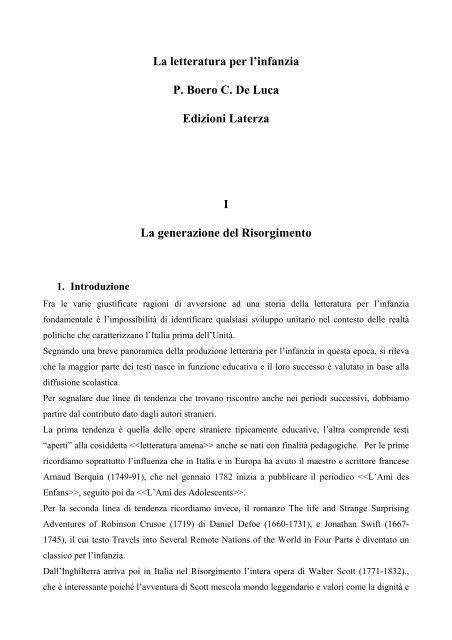 Riassunto esame letteratura per l'infanzia, prof. Filograsso