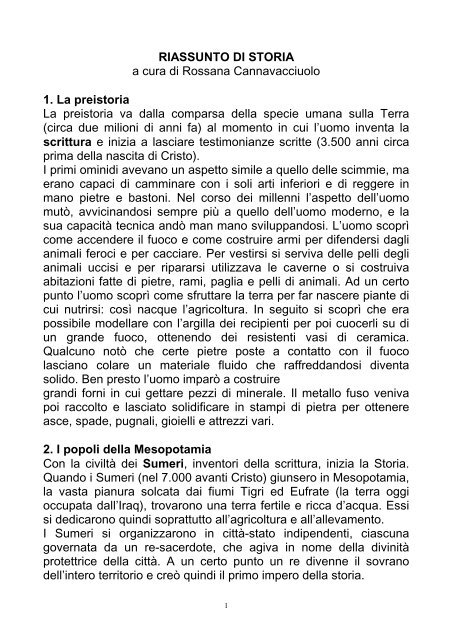 Riassunto di Storia (file pdf – carattere Arial ... - Scuola e dintorni