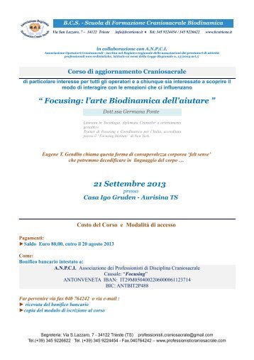 volantino corso Focusing e modulo iscrizione.pdf - Bcstrieste.it