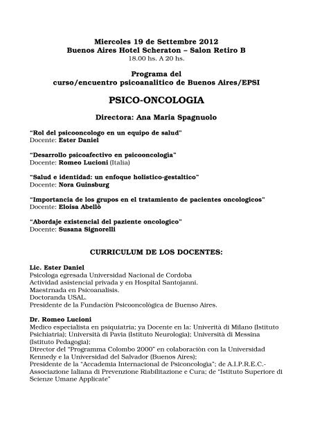 PSICO-ONCOLOGIA - Prof. ROMEO LUCIONI