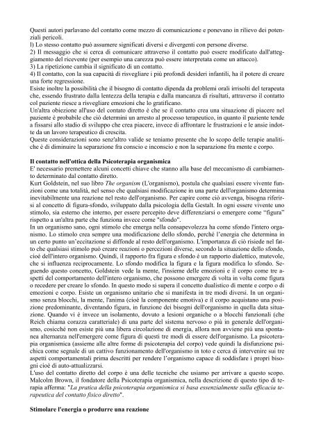 L'uso del contatto diretto in psicoterapia organismica di Cesare Lena