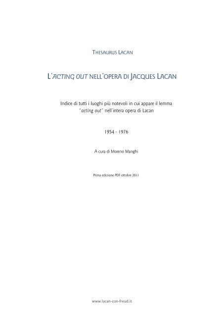 l'acting out nell'opera di jacques lacan - Lacan con Freud.it