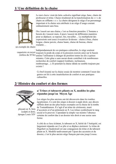 Les chaises dans l'histoire