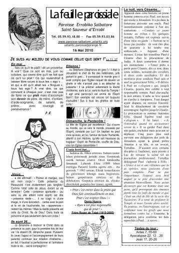 "Feuille Paroissiale" du 16-05-2010 - Paroisse St-Sauveur d'Errobi