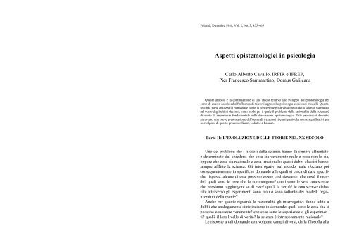 Aspetti epistemologici in psicologia - Scienze Postmoderne