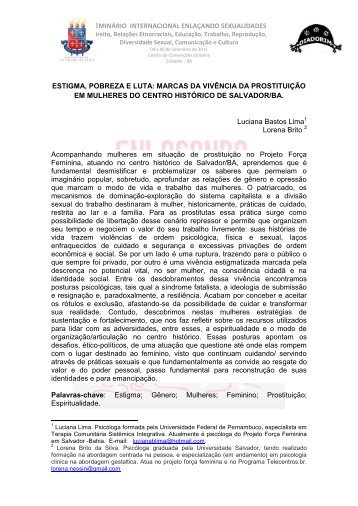 estigma, pobreza e luta marcas da vivência da prostituição em ...