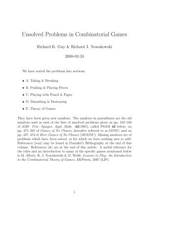 Unsolved Problems in Combinatorial Game Theory - Department of ...