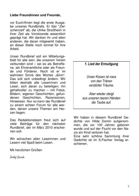 Rundbrief Nr. 1 - Verwaiste Eltern und Geschwister Bremen eV