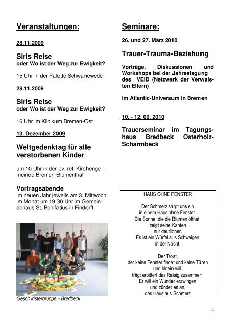 Rundbrief Nr. 1 - Verwaiste Eltern und Geschwister Bremen eV