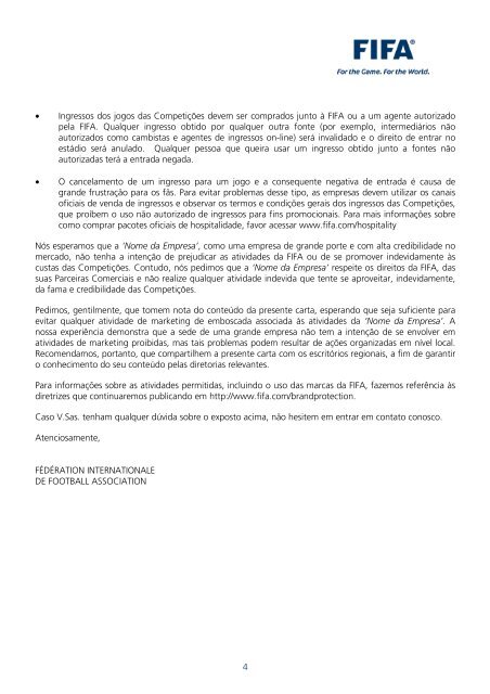 Carta de Informação sobre Atividades de Marketing - FIFA.com