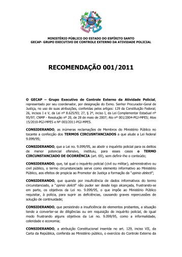 Veja a notificação recomendatória. - Ministério Público do Estado do ...