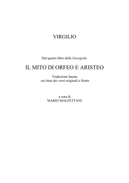 virgilio il mito di orfeo - Venite ad Me