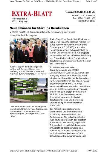 Artikel "Neue Chancen für Start ins Berufsleben" als pdf - VESBE eV