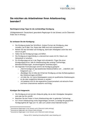 Tipps für die Kündigung - Vesterling Consulting GmbH